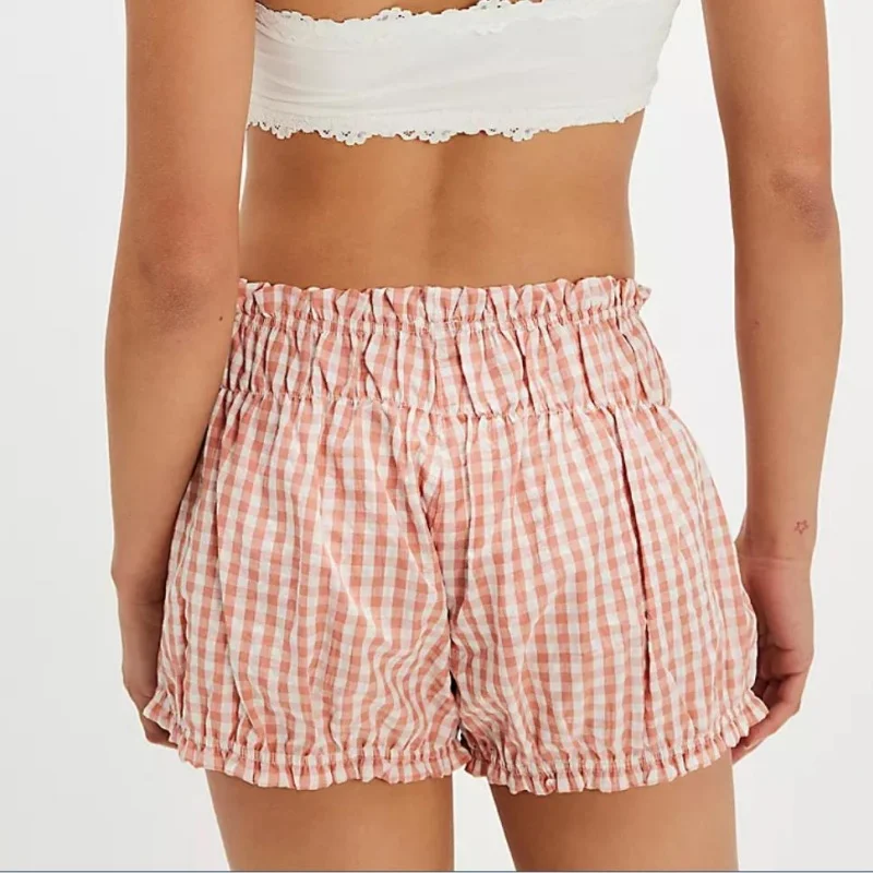 Y2k ブルマーショーツ女性用スモックフリルチェック柄ボトムスローライズラウンジショーツボトムチェック柄ミニボクサーショーツ