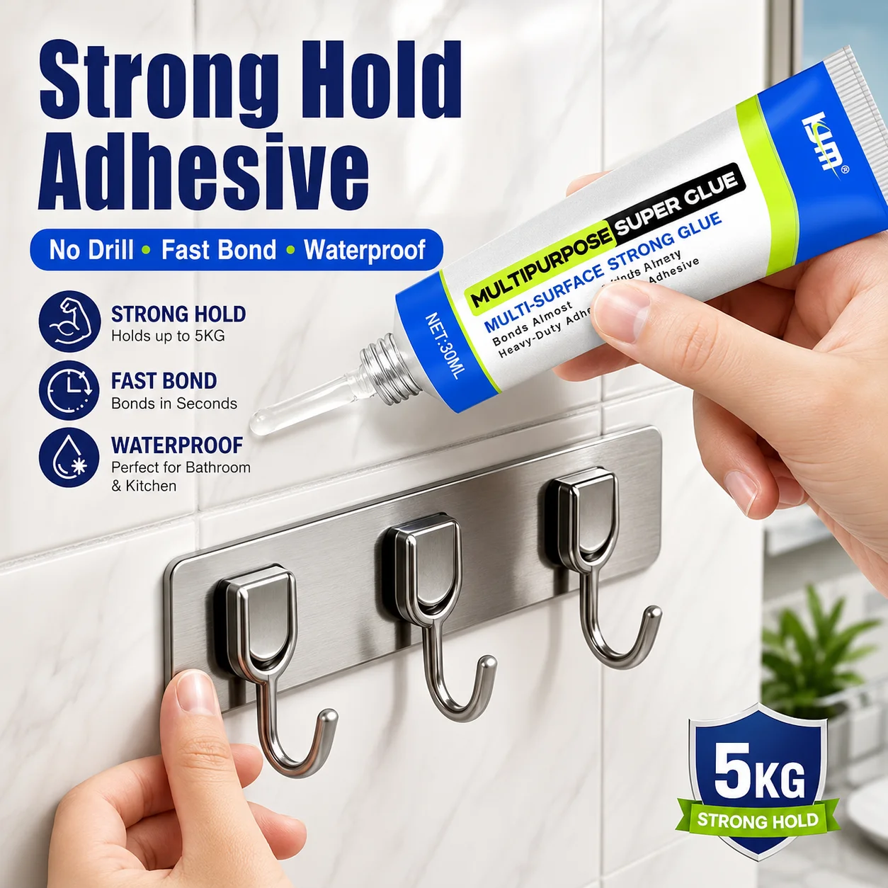 KJM No Nail Adhesive Strong Bond Household Fixing Glue No Drill Quick Dry Heavy Duty Mounting Adhesive For Tile Metal Glass