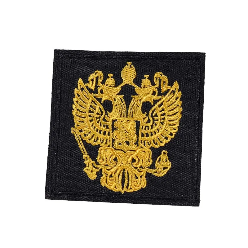 Black square Russian national emblem: 7.5 * 7.5CM Patches Embroidered Clothes Bags DIY Appliques for Iron on Clothes Decor