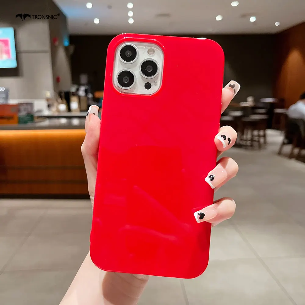 Ins Candy Luxury Glossy Phone Case for iPhone 14 13 12 11 Pro Max XR Xs Max XR 7 8 Plus Soft Red Blue Colorful  Cover Couple Hot