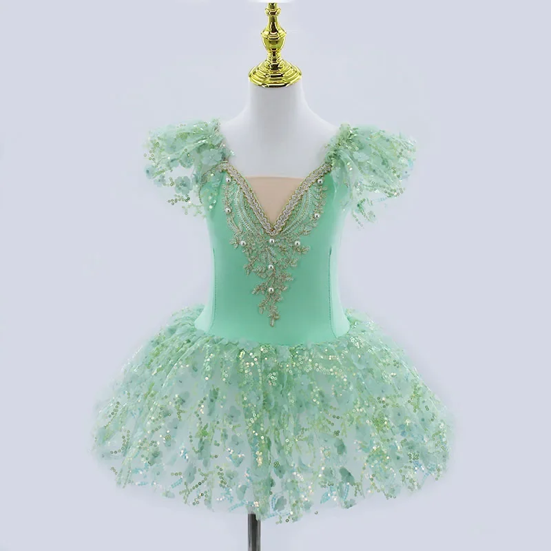 2024 Rosa Per Bambini Sala Da Ballo Abbigliamento Con Paillettes Fiore Tutù Vestito Da Balletto Per La Ragazza di Danza Moderna Vestito Dal Tutu Delle Ragazze Balletto Vestito Da Principessa