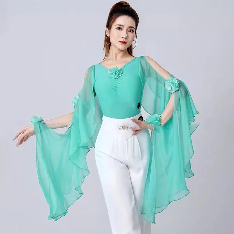 

Новая одежда для современных танцев, высококачественные женские топы для латинских танцев, сексуальная одежда для бальных танцев, трико с длинными рукавами, боди для румбы, вальса