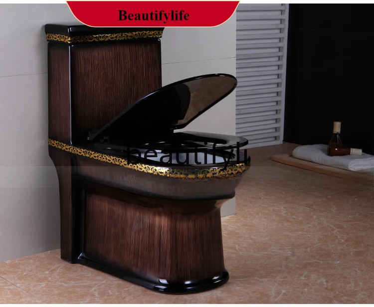 

B185 Wood grain toilet flush toilet stone grain color personality super swirl water saving large diameter