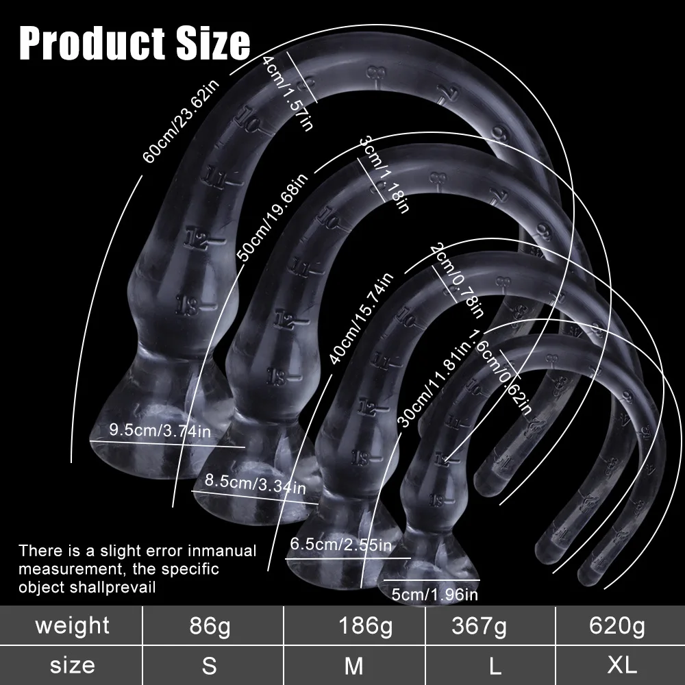 4 Sizes Transparent Long Safe TPE Material Smooth Soft Anal Plugs With Strong Suction Cup Clear Scale Marking Unisex Masturbator