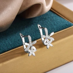 Huitan Exquisite Flower Hoop Earrings Silver Color/Gold Color Available Fancy Ear Accessories for Women Daily Wear Party Jewelry