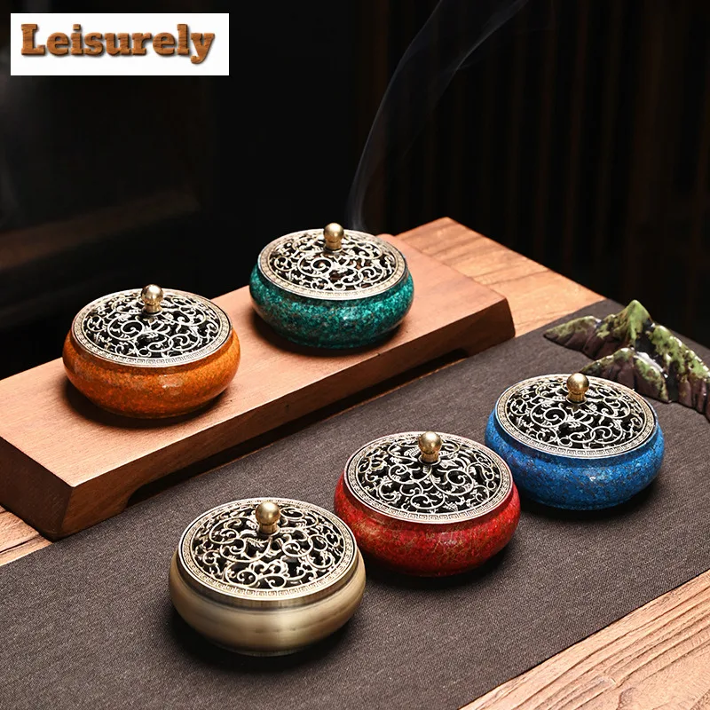 Chinese Lacquer Craft Series Incense Stove Household Indoor Plate Tower Line Mosquito Aroma Smoke Censer Holder Tea Ceremony