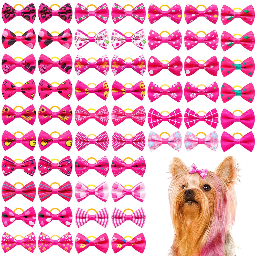 10/20PCS Pink Style Decorate Dog Hair Bows Cat Dog Hair Bows Puppy Hair Rubber Bands Hair Accessories for Small Dog Accessories