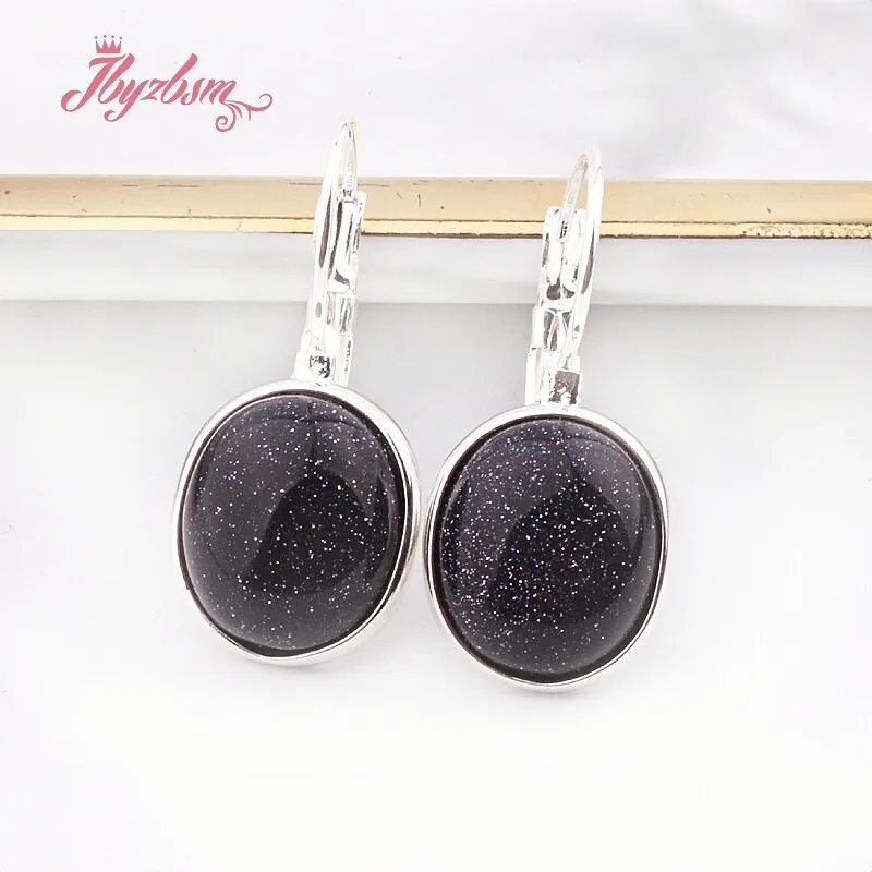 

10x12mm Oval Shape:Cat Eye/Sandstone/Agate Stone Beads Fashion Jewelry Style For Woman Gift Clamp Hook Earring 1 Pair