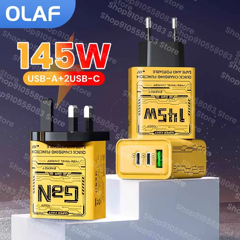 

145W USB C Fast Charging Charger For iPhone 15 Pro Multi Port 3USB 3Type C Charger Adapter For Samsung Xiaomi QC3.0 Fast Charger