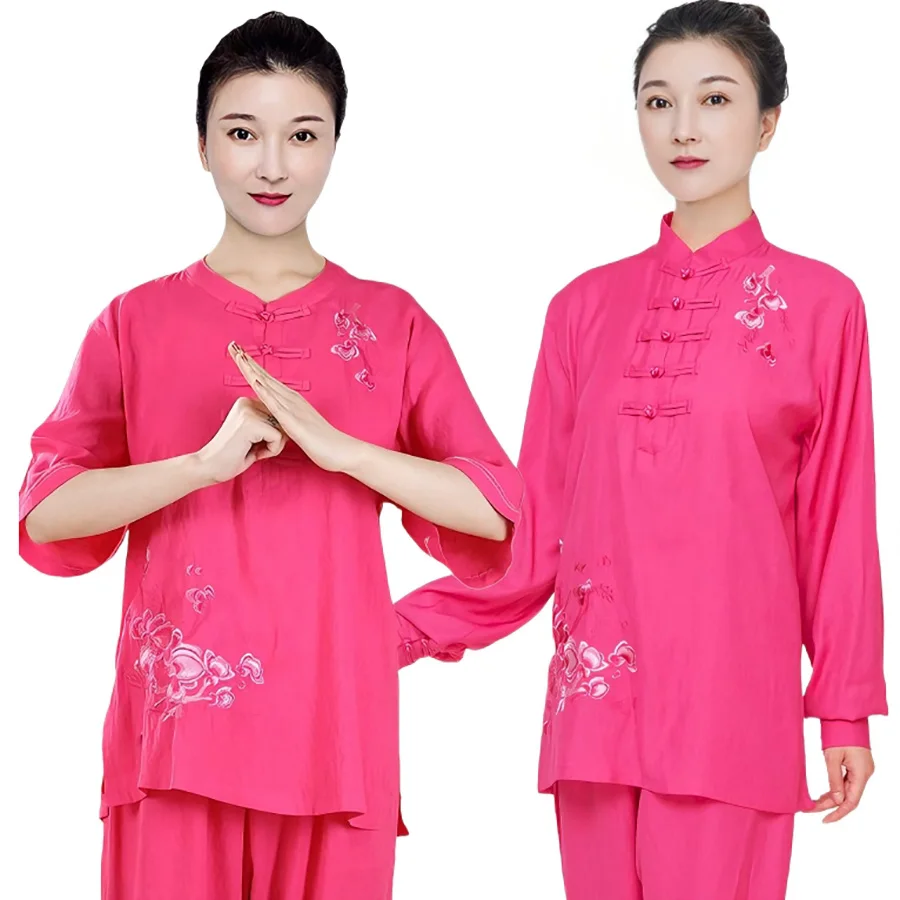 USHINE Women Tai Chi Uniform Set Floral Embroidery Chinese Kung Fu Wushu Suit Chinese-style running fitness leisure clothing