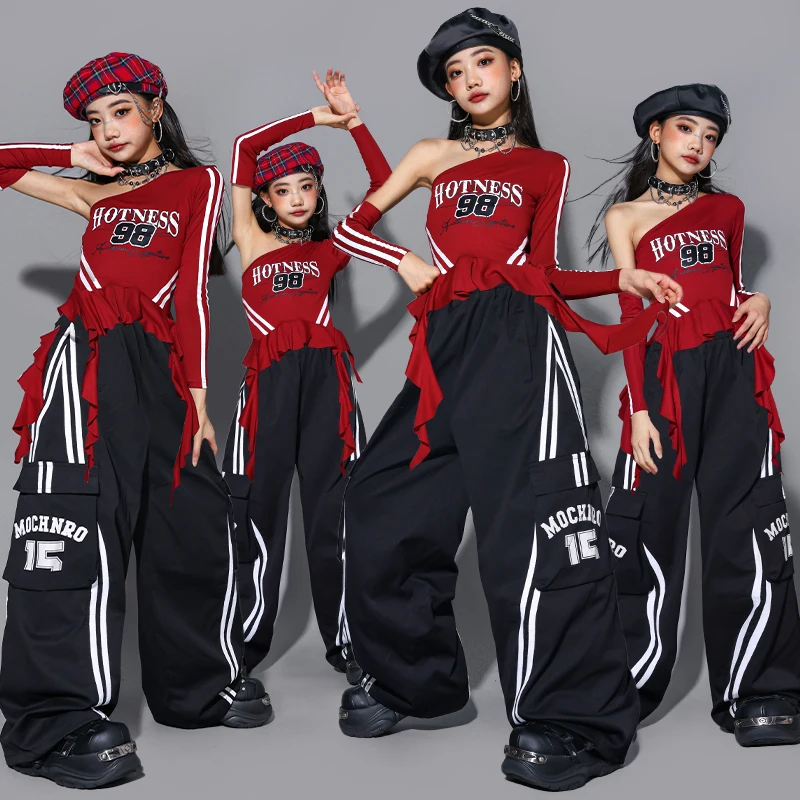 الفتيات الهيب هوب جميل المحاصيل الأعلى نفخة التنانير البضائع السراويل الطفل الشارع الشهير فتاة مجموعة ازياء الاطفال K-pop شارع الرقص الملابس مجموعات #1