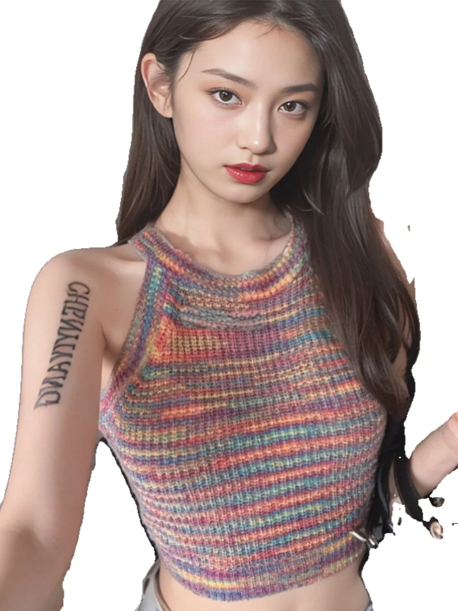 Sexy Slim Fit ort Knitted Vest Women's Base Layer Outerwear Summer Pure Desire Svel  Knitwear Trendy Top