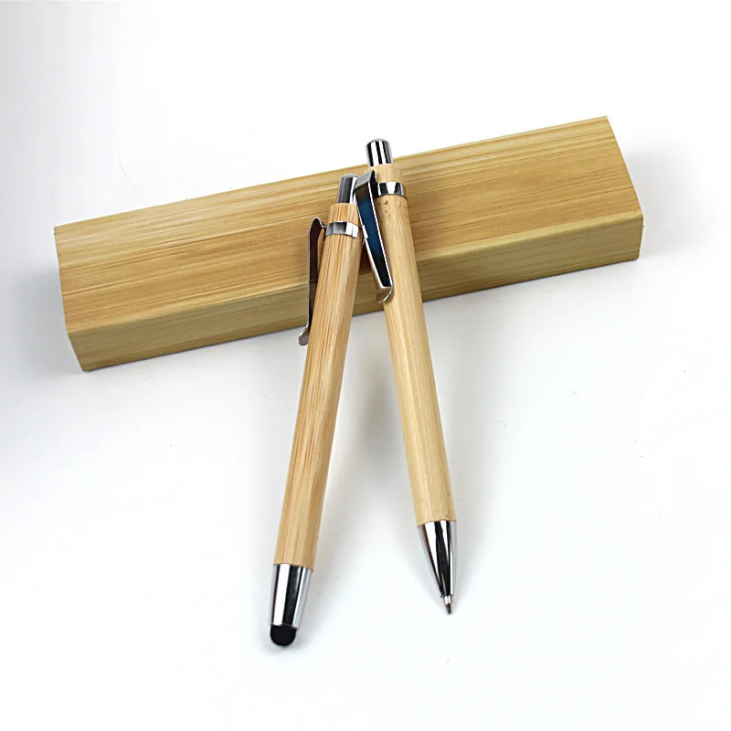 Bamboo pen set, metal hook, bamboo wooden pole, touch head, ballpoint pen, two sets each