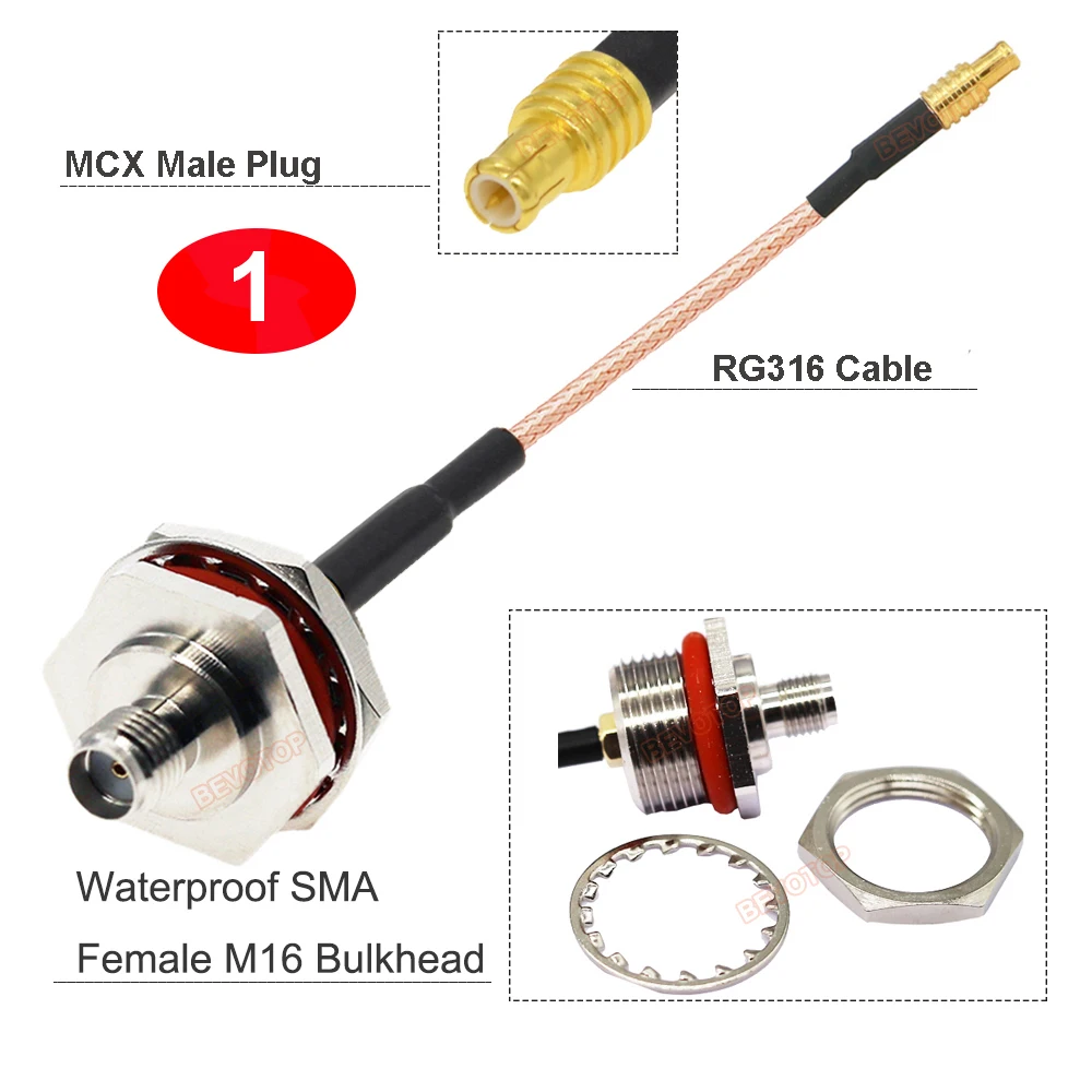 SMA to MCX Cable Waterproof M16 Bulkhead SMA Female to MCX Male/ Female 90°/180° RG316 Pigtai 50 ohm RF Coaxial Extension Jumper