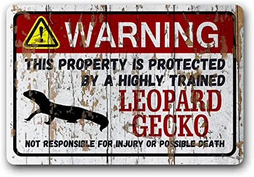 Eveokoki Leopard Gecko Imitation Wood Effect Sign, Metal Signs Warning Sign Pet Gift, Exotic pet, Small Pet Tin Sign 8 X 12 Inch