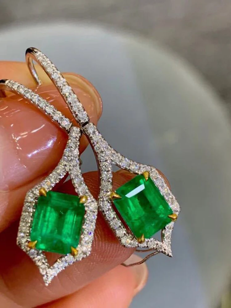 Luxury Design Green Cubic Zirconia Simulation Emerald Dangle Earrings For Women Classic Wedding Party Jewelry Gifts Accessories