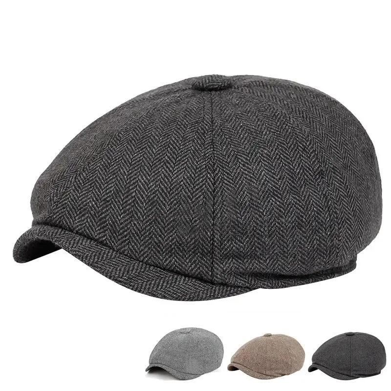 Retro Newsboy Caps Men British Painters Hats Autumn Winter Berets Herringbone Flat Cap Hip Hop Berets