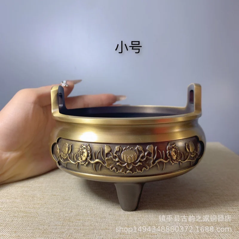

Brass Double-Ear Lotus Ornament Pure Copper Incense Aromatherapy Burner Home Living Room Decoration Office