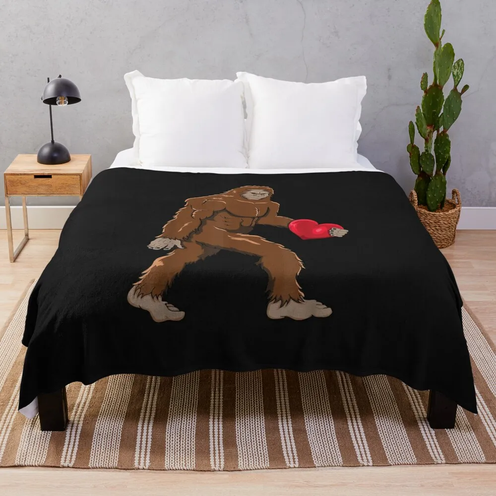 Cute Bigfoot Heart Throw Blanket Thermals For Travel Blankets For Sofas Comforter Hairy Blankets