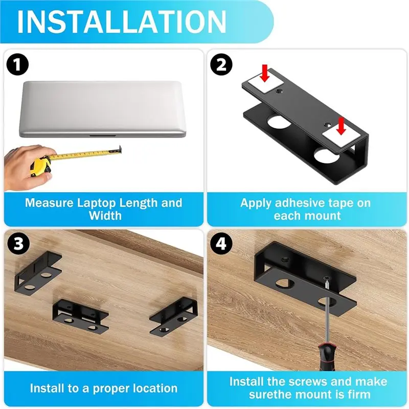 Under Desk Holder Mount For Laptop 6 PCS Under Desk For Laptop Mount Shelf For Laptop Keyboard Storage
