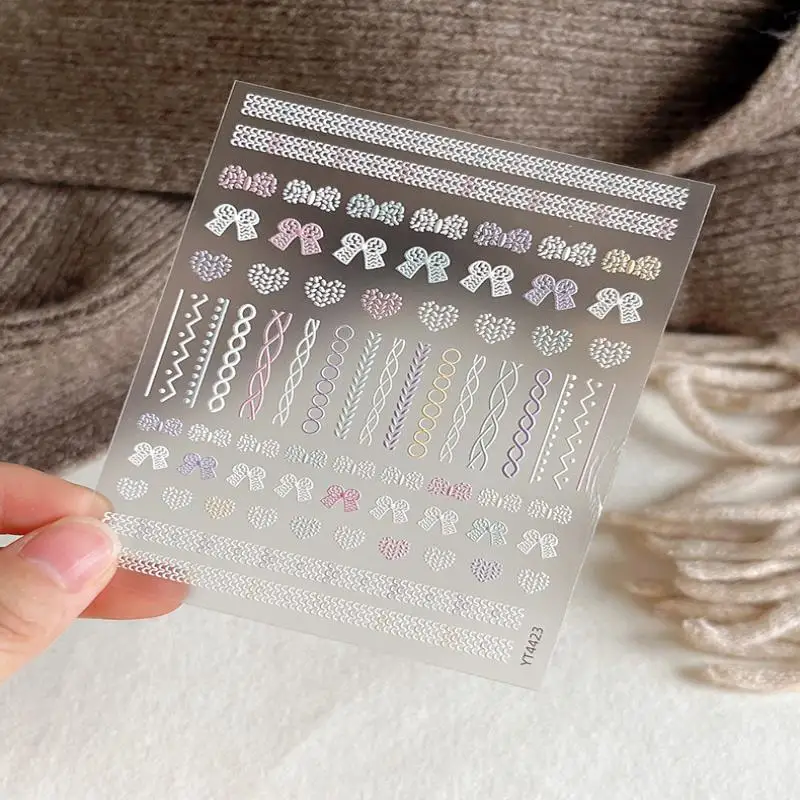 1 قطعة القوس القلب الحب ملصقات الأظافر ذاتية اللصق تنقش الحياكة القوس مسمار الفن زينة الشارات الإكسسوار #1