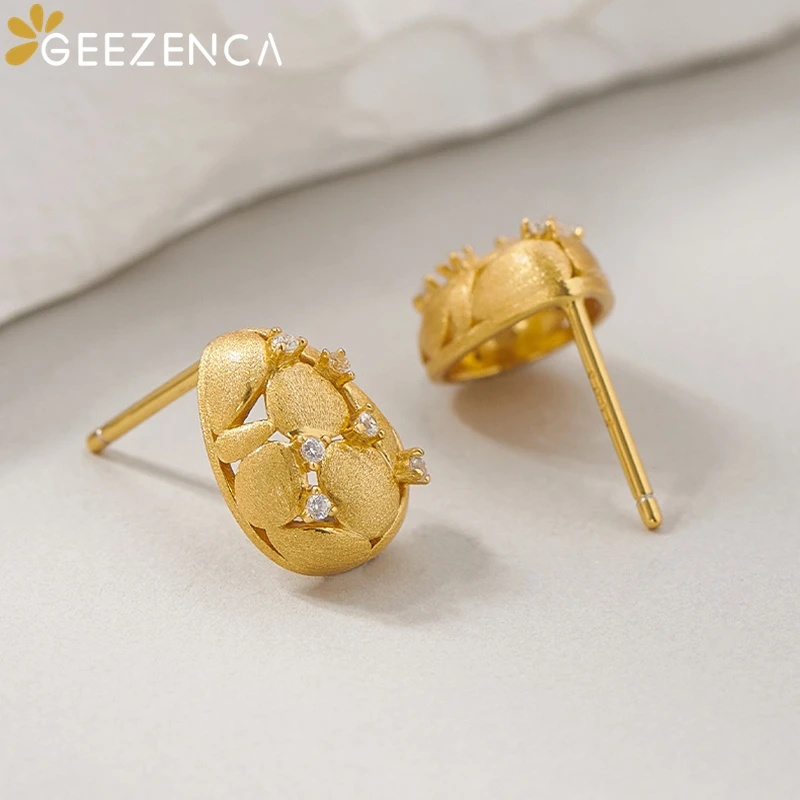 GEEZENCA 925 Sterling Silver 5A Zircon Stud Earrings For Women Cute Egg Shaped Unique Chic Small Earring Jewelry Accessory