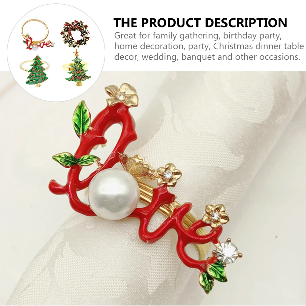 

Napkin Holder for Party Buckle Christmas Style Rings Vintage Rhinestone Inlay Green Decor