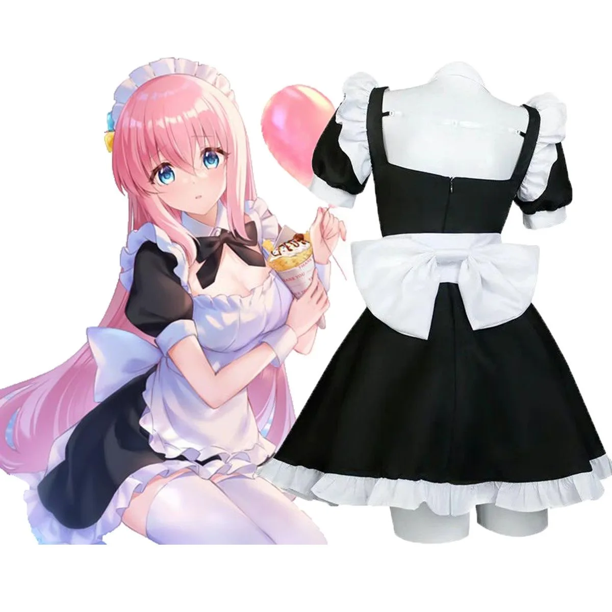 Gotou Hitori Cosplay Anime Bocchi The Rock Gotou Hitori Cosplay Costume Girl Sexy Maid Uniform Dress Wig Women Halloween Suit