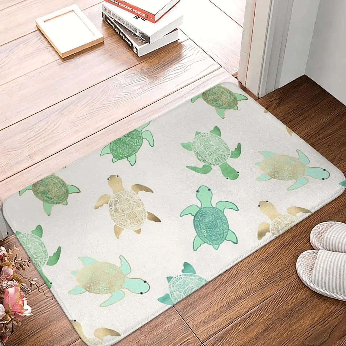 Gilded Jade & Mint Turtles Non-slip Doormat Floor Mat Dust-proo Carpet Rug for Kitchen Entrance Home Bedroom Footpad Mats