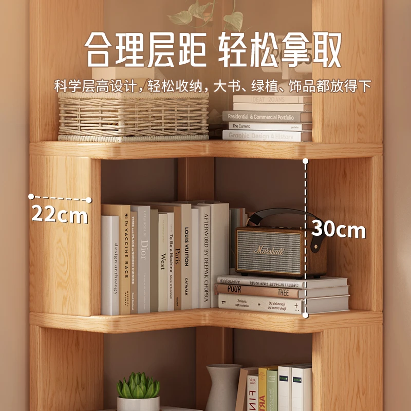 رف كتب زاوية من الخشب الصلب، رف أرضي مدمج على الحائط، خزانة كتب للأطفال في غرفة المعيشة، أثاث خزانة تخزين زاوية #5