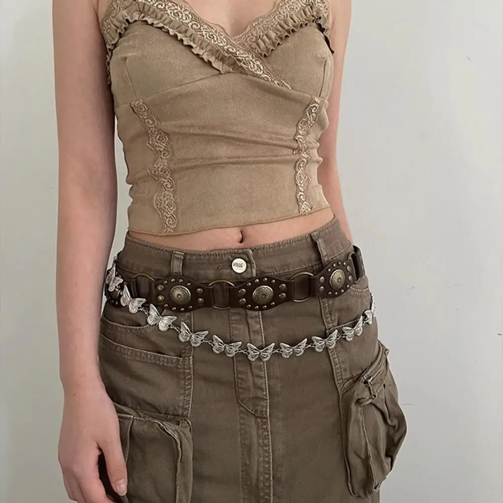 Western Style Belt Cowboy Western Style Denim Skirt with Faux Leather Waistband Exaggerated Metal Buckle Adjustable for Women