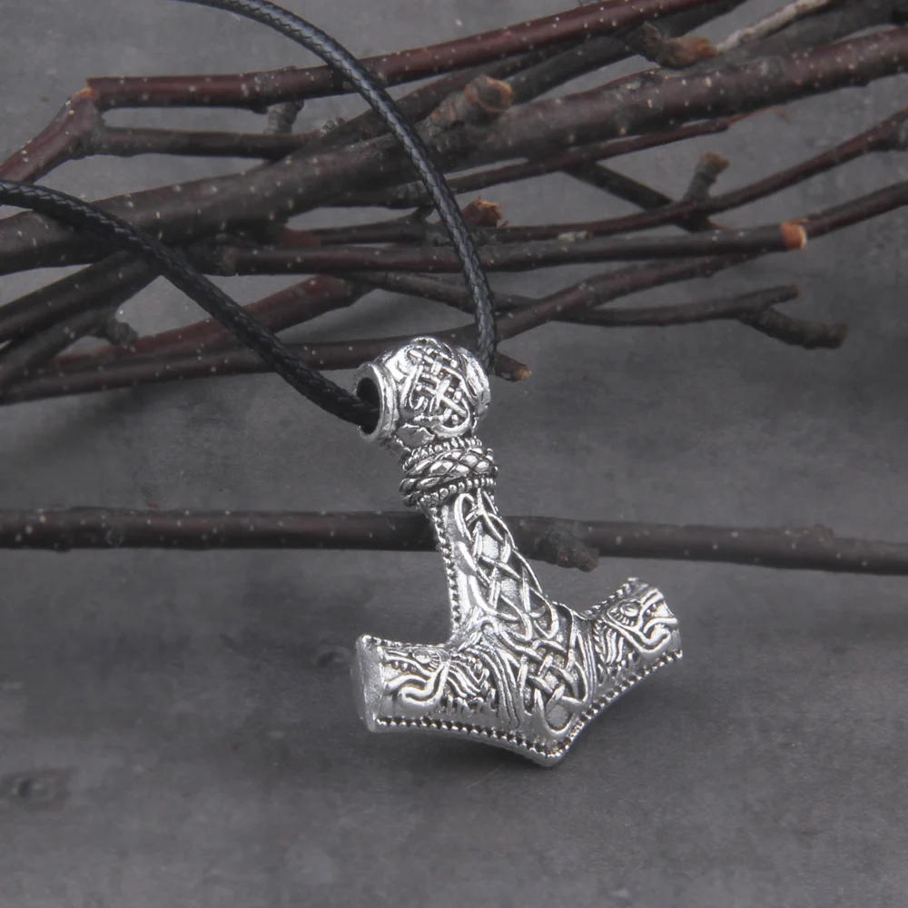 Small Thor Hammer Viking Jewelry Mjolnir Wolf Amulet Talisman Vintage Necklace Norsic Accessories