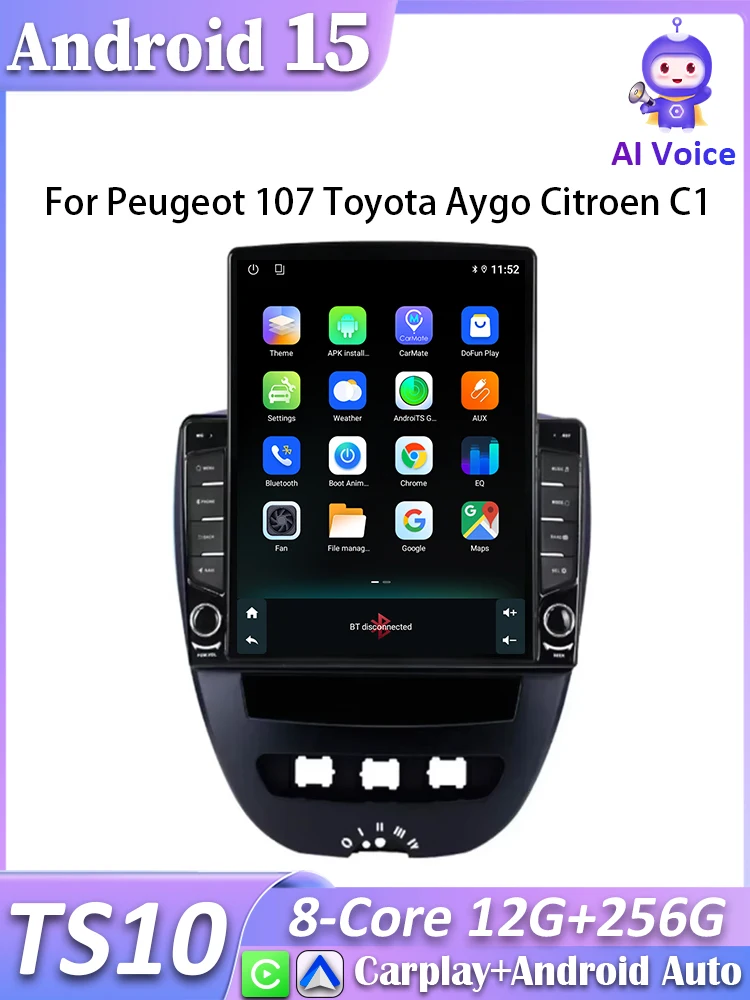 For Peugeot 107 Toyota Aygo Citroen C1 Car Radio Carplay Navigation GPS Stereo Android Auto Screen No 2din Video WiFi Autoradio - afbeelding 2