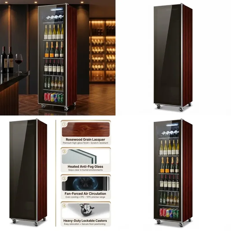 SFW Certificate Rosewood Finish Single Glass Door Vertical Wine Beer Liquor Display Cooler Display Fridge with