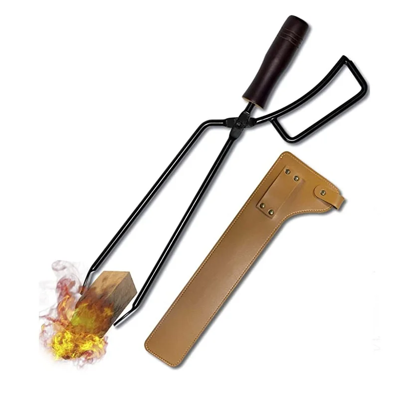 Camping Barbecue Tongs Portable Storage Bag Fire Tongs Outdoor Picnic Fireplace Clamp PU Leather Cover Anti-Scalding BBQ Tools