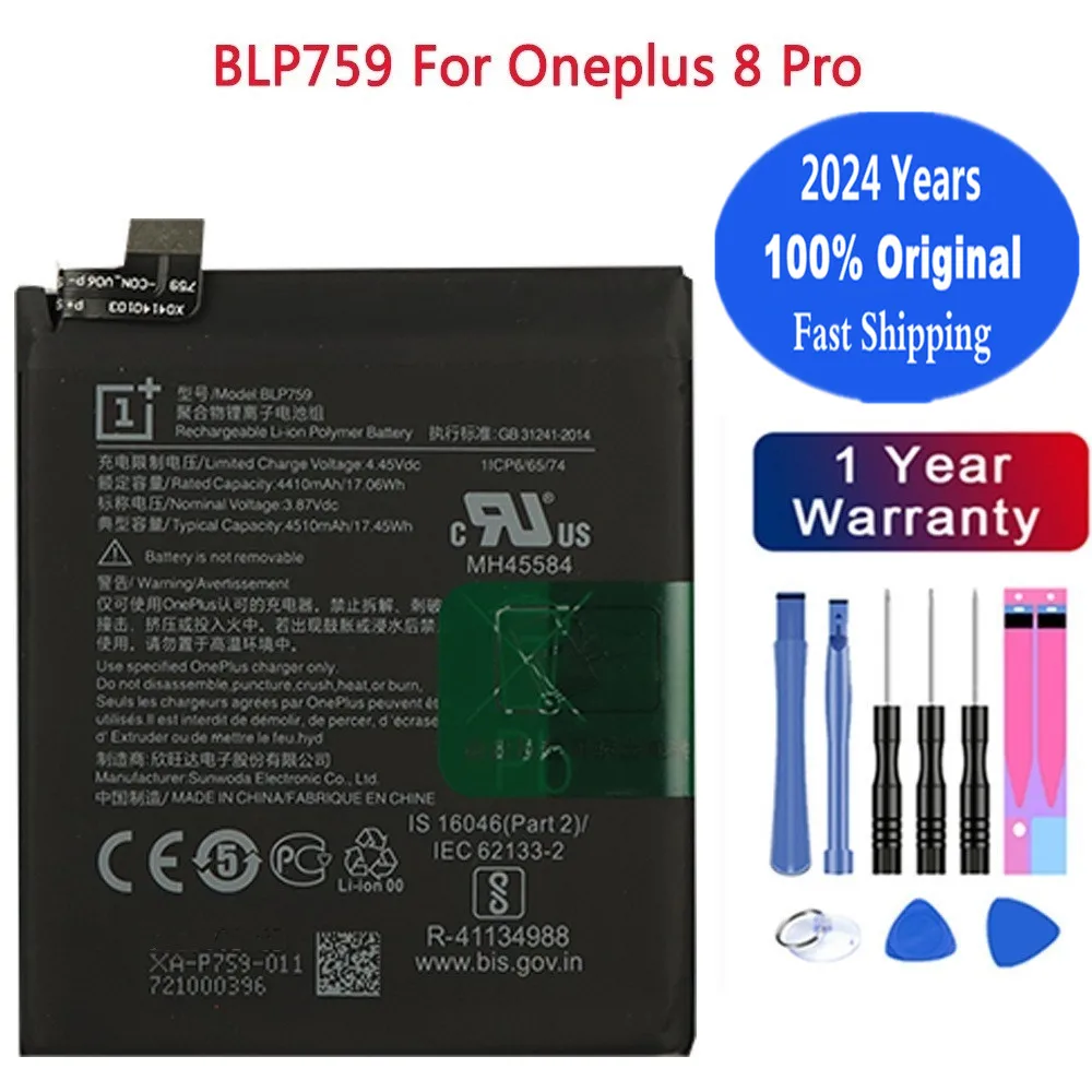 2024 Years 4500mAh BLP759 Original Phone Battery For 1+ Onepuls 8Pro One Plus 8 Pro Replacement Battery Batteries Bateria +Tools