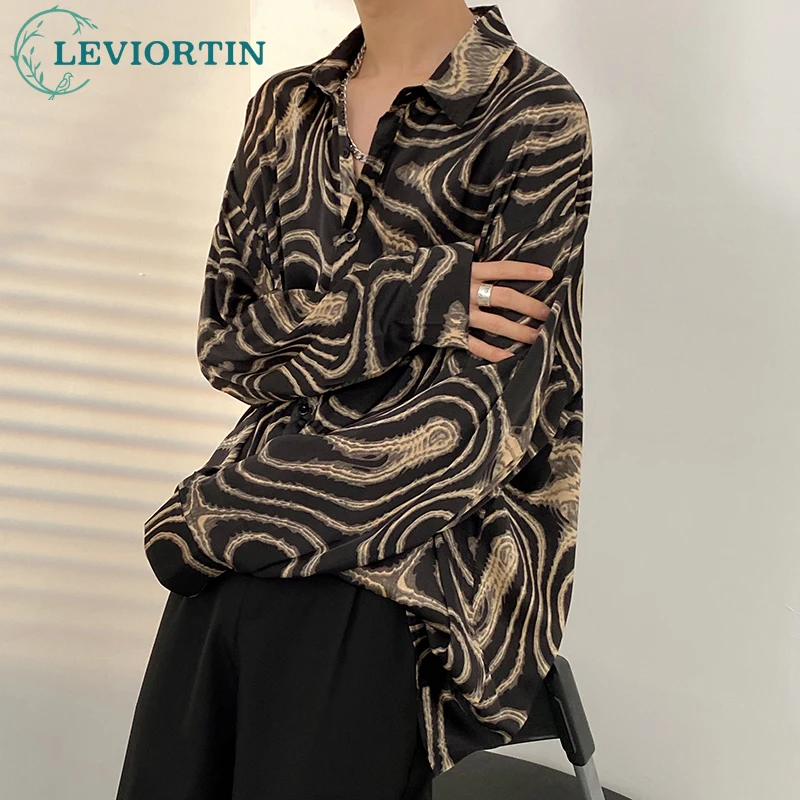 Men Long Sleeve Shirts Paisley Printed Blouses American Retro Oversize Casual Summer Tops High Street Lapel Shirts Unisex
