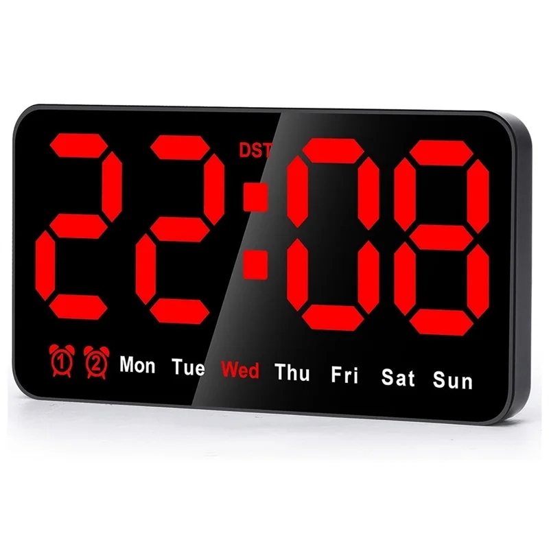 Horloge murale numérique à LED, grand écran, 12 H, 24H, grands chiffres, petite horloge murale silencieuse, rouge, 9 pouces