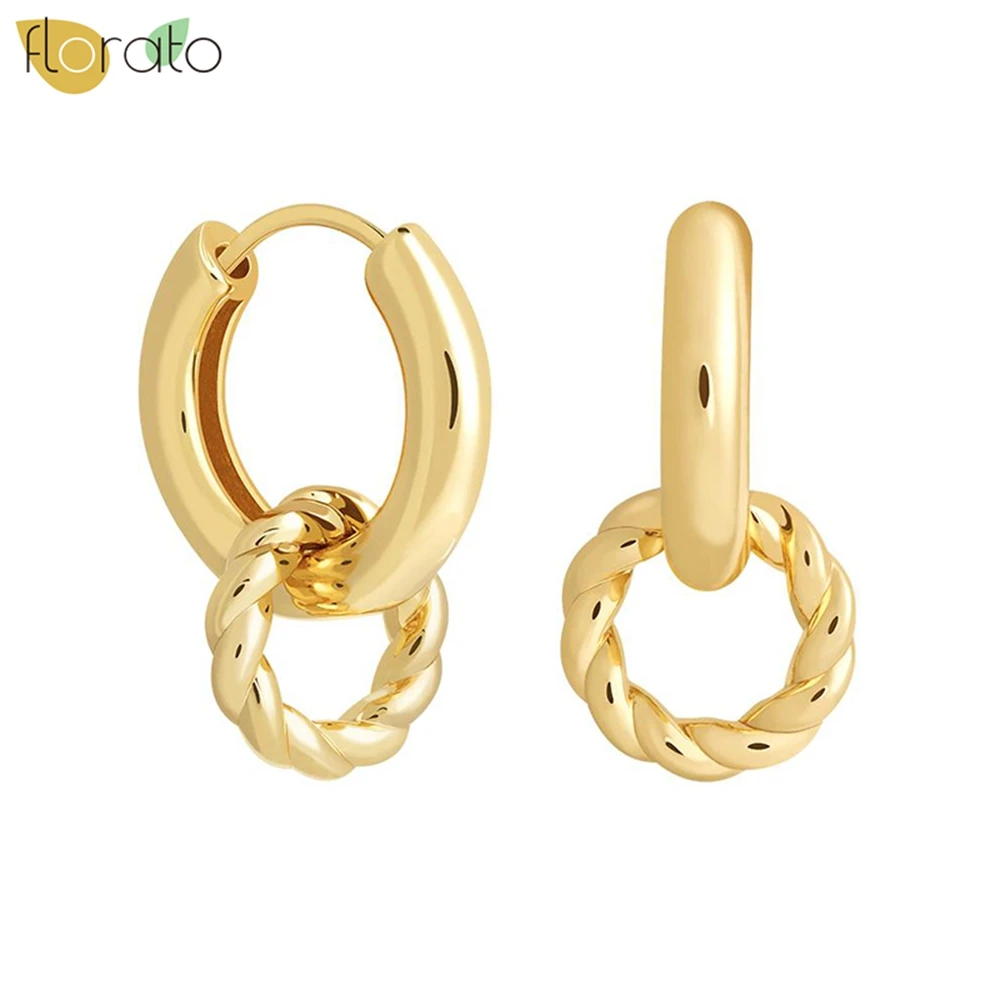 Pendientes de aro con hebilla de oreja de Plata de Ley 925 para mujer, pendiente con colgante redondo de círculo dorado geométrico, joyería de Metal de varios estilos