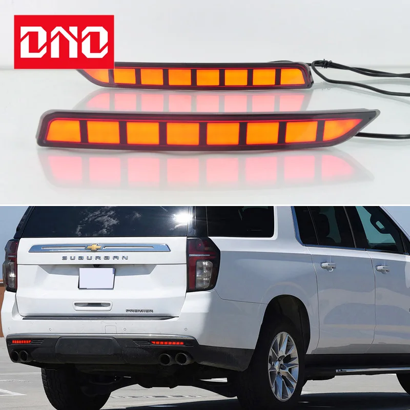 Car LED Rear Bumper Fog Lamps For Chevrolet Suburban 2020 2021 2022 2023 Brake Light Turn Signal Backup Reflector Lamp Taillight