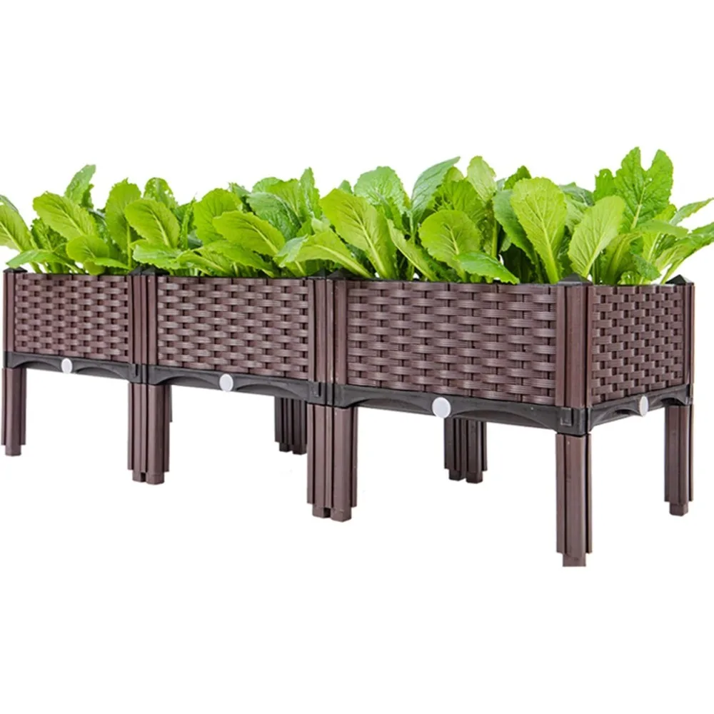 

Elevated Planting Box, Outdoor Planter Boxes with Legs, Modern Rattan-Style Plastic Plant Stand, Garden Raised Bed for Vegetable