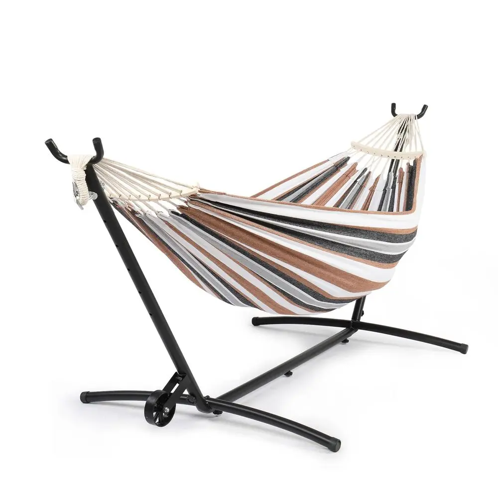 Double Hammock with Spreader Bar amp HeavyDuty 9ft Steel Wheel Stand, Brazilian Hammock Set, Portable Hammock with Stand for Ou