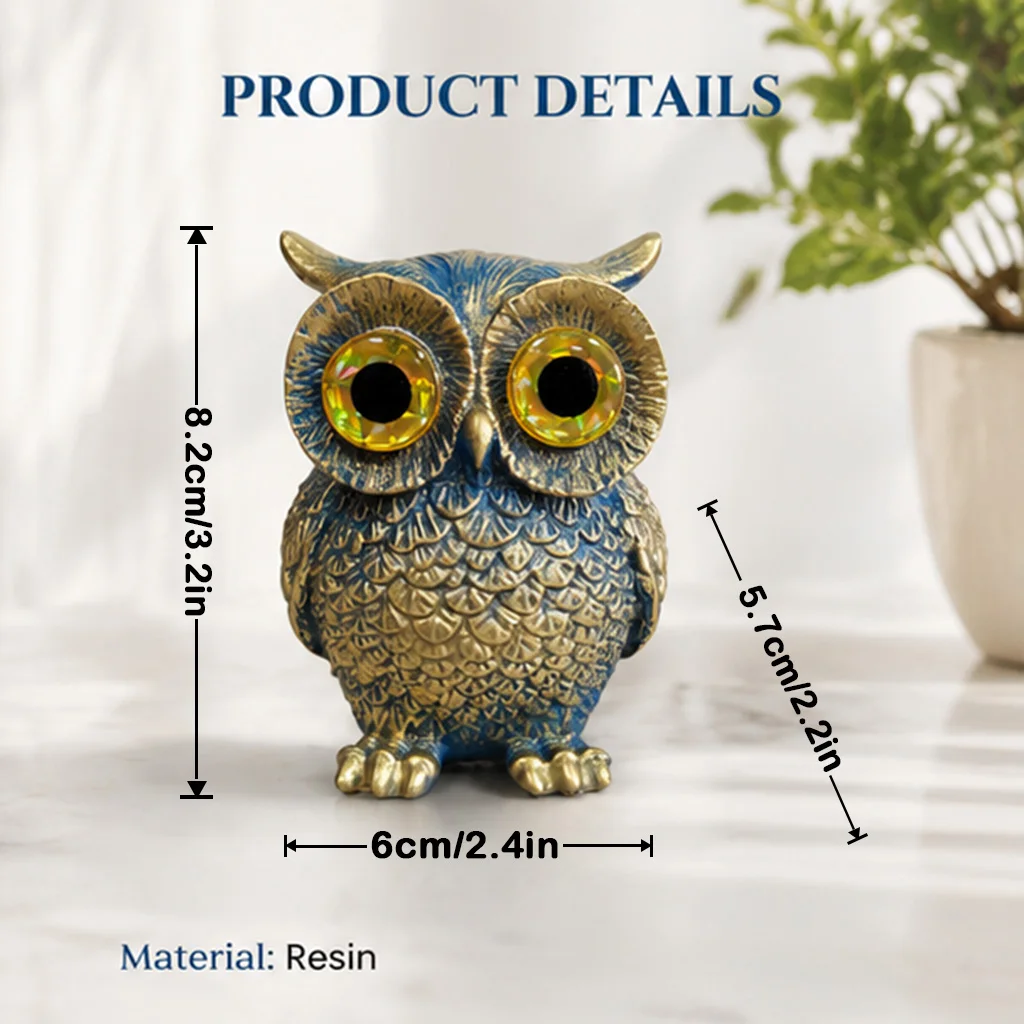 Vintage Owl Statue Resin Figurine Gold Blue Owl Sculpture Wisdom Bird Decor for Home Office Desk Shelf Decoration Gift view 5