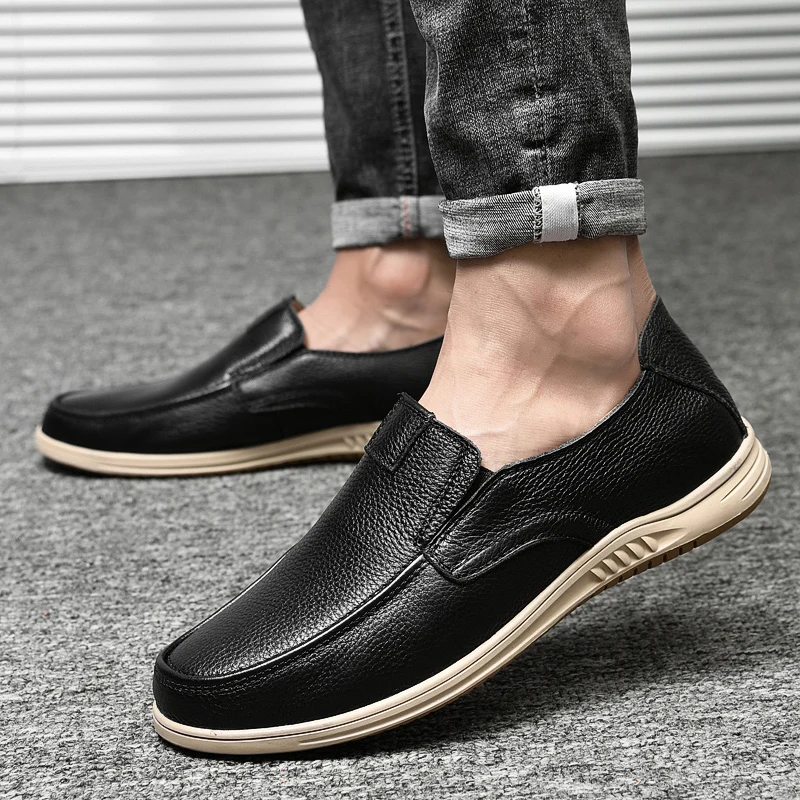 Loafers Mens Moccasins Genuine Leather Italian Spring Summer Casual Shoes Flat Soft Black Driving Shoes Slip On Mocasines Hombre