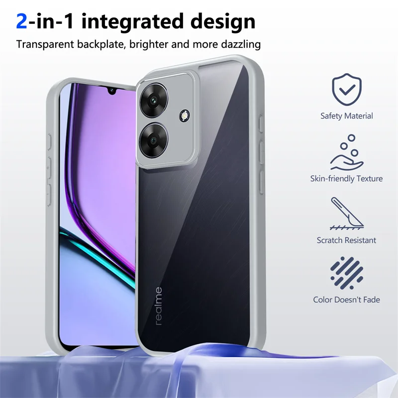 Realme ملاحظة 60X 4G RMX3938 حافظة مقاومة للصدمات سيليكون الوفير واضح الظهر غطاء صلب ماتي جراب هاتف ل Realme ملاحظة 60X 4G RMX3938 #1
