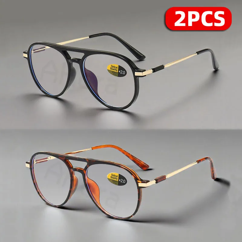 2 قطعة نظارات للقراءة النساء والرجال الضوء الأزرق حجب موضة الإطار طويل النظر نظارات نظارات الكمبيوتر 0 + 1.0 + 1.5 + 2.0 + 2.5 + 3.0 + 4 #1