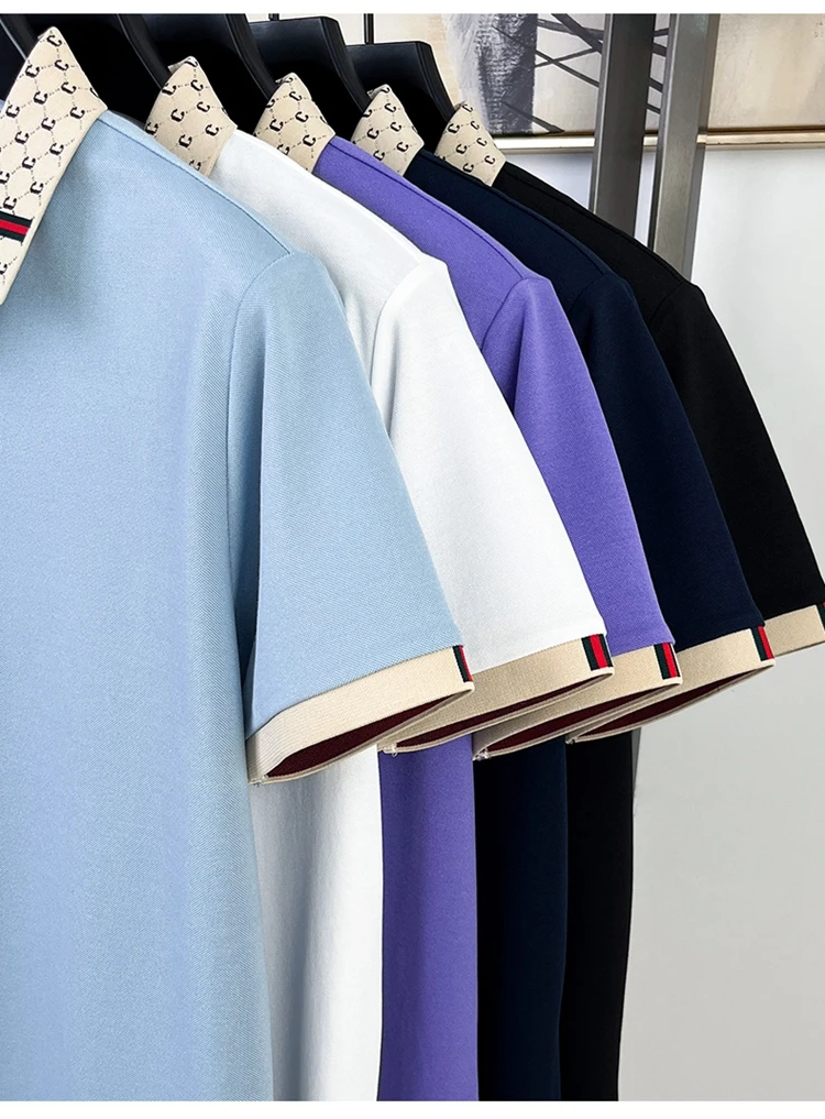 Sommer Neues Designer-Polohemd mit Exquisiter Bienenstickerei für Herren, Bestseller, Bequem und Atmungsaktiv, aus Maulbeerseidenstoff, Kurzes Oberteil – Detail 2