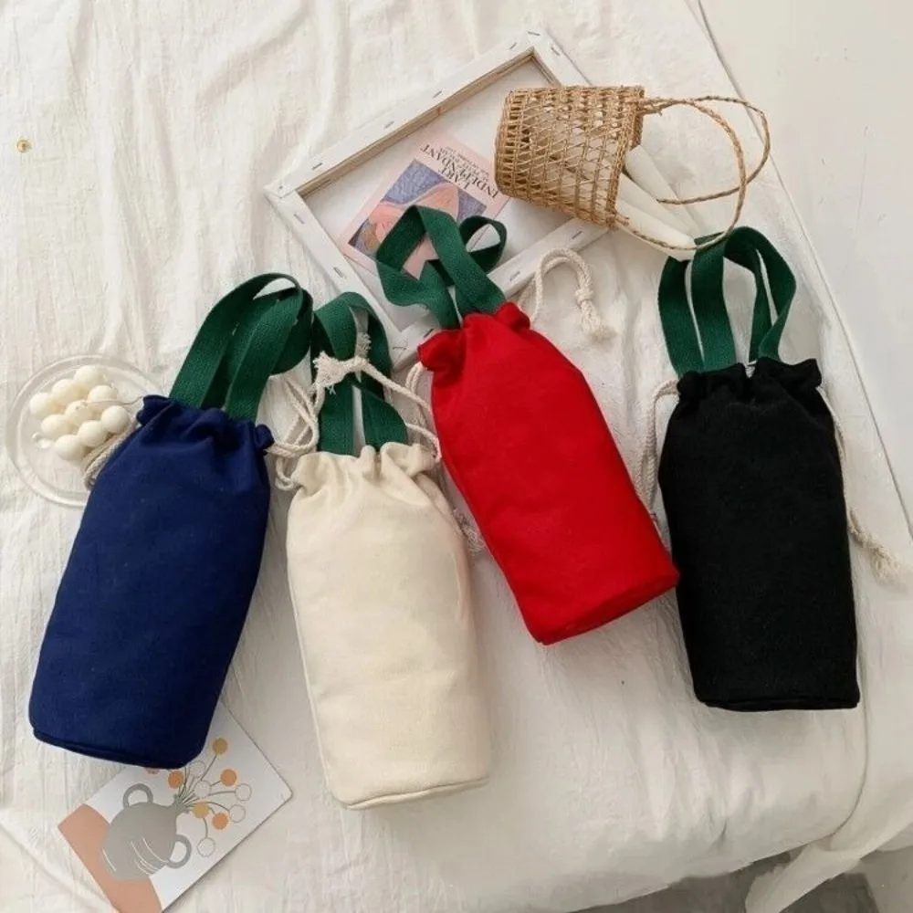 Bolsa termo de lona portátil, soporte para taza de mano de Color sólido, bolsa para botella de agua al aire libre