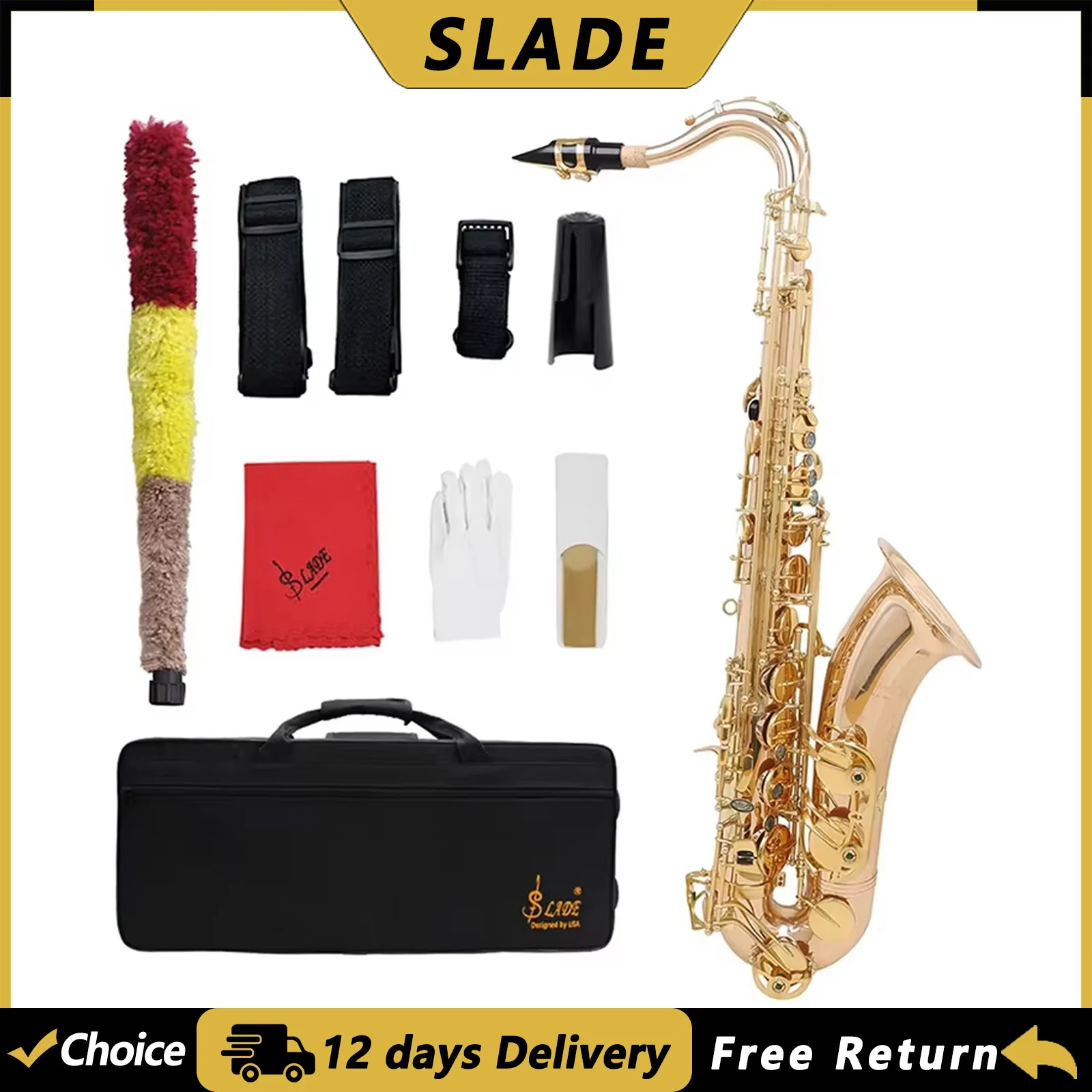SLADE Bb Tenor Saxophone Brass Body Saxofone Rose Gold Sax Woodwind Instrument with Case Reeds Gloves Parts & Accessories WT989