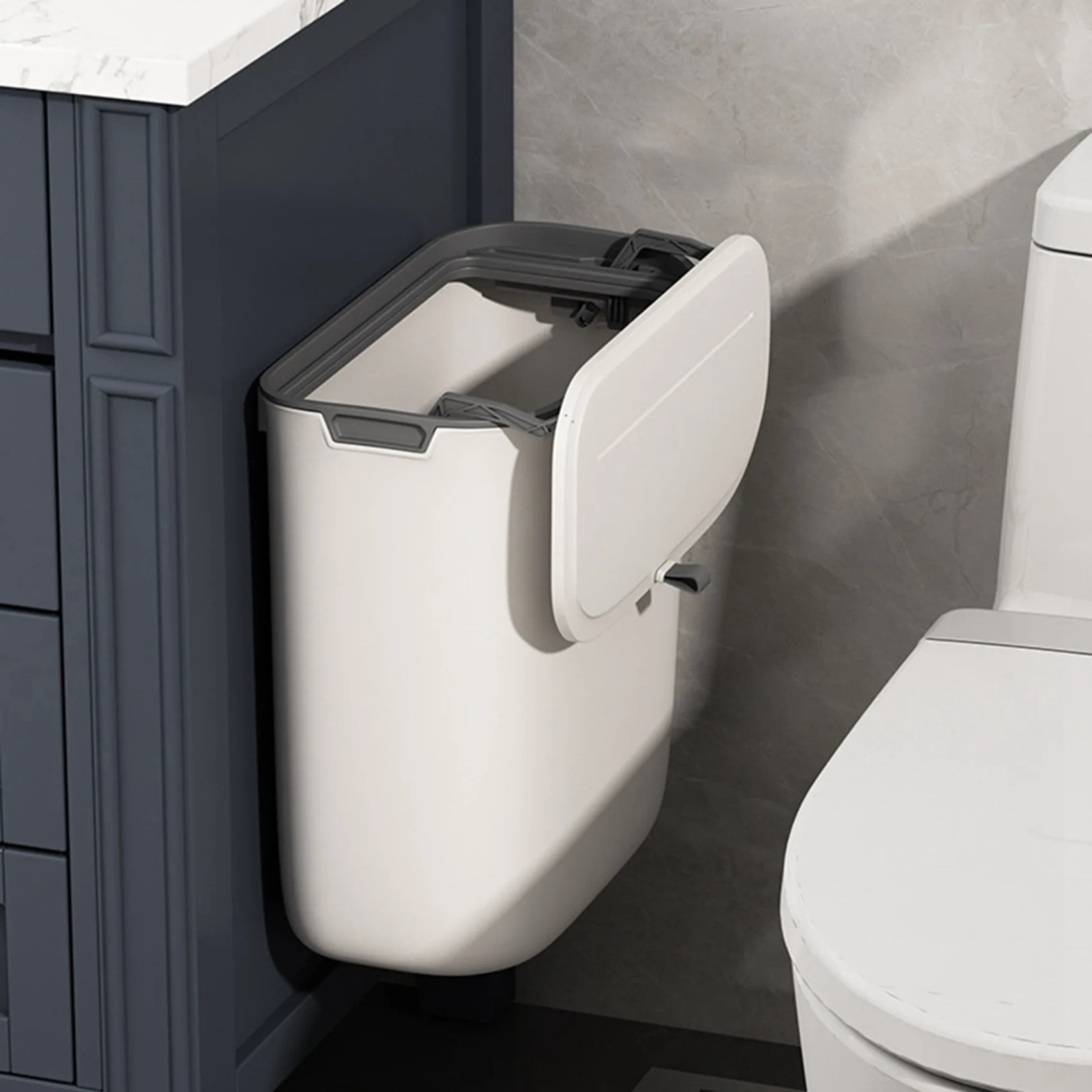 

F-F 2 Pc Bathroom Can Wall Mounted Hanging Trash With Lid Waterproof Narrow Seam Rubbish Toilet Waste Garbage Bin 7L